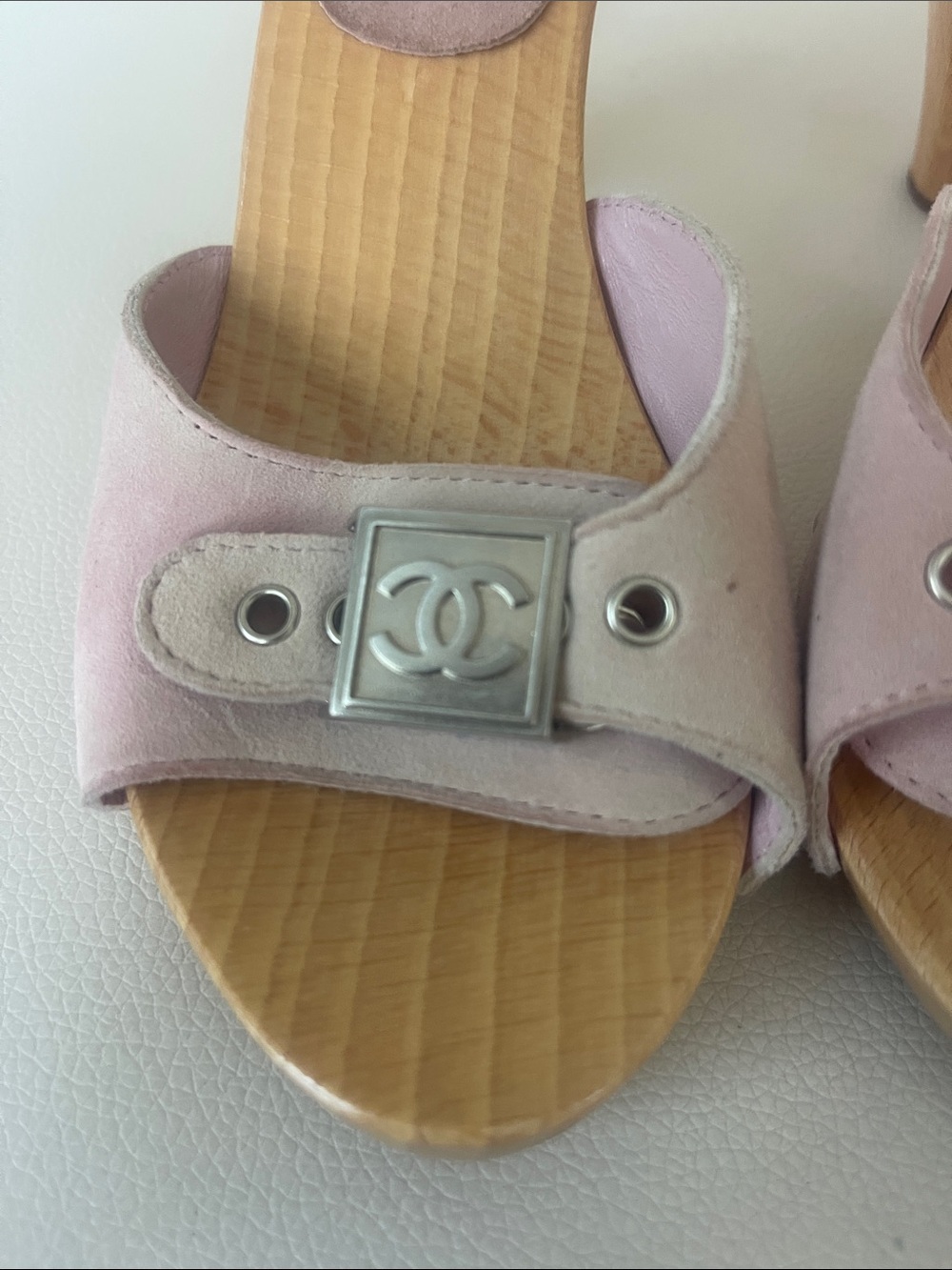 CHANEL Pink Leather Slide Mules with Silver CC Buckles - Picture 2 of 8